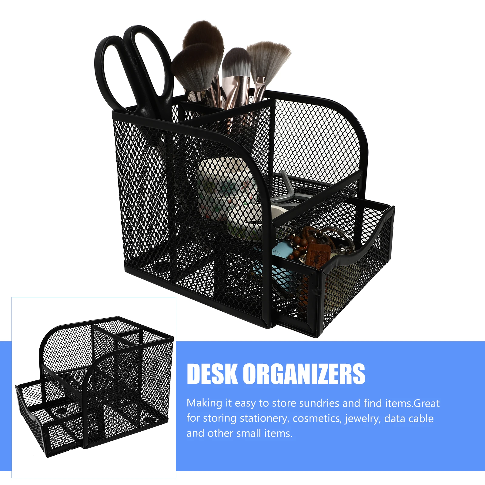 

Heavy Duty Metal Desk Organizer Storage Box Multi Compartment Desktop Holder For Stationery Cosmetics Jewelry Cables Iron