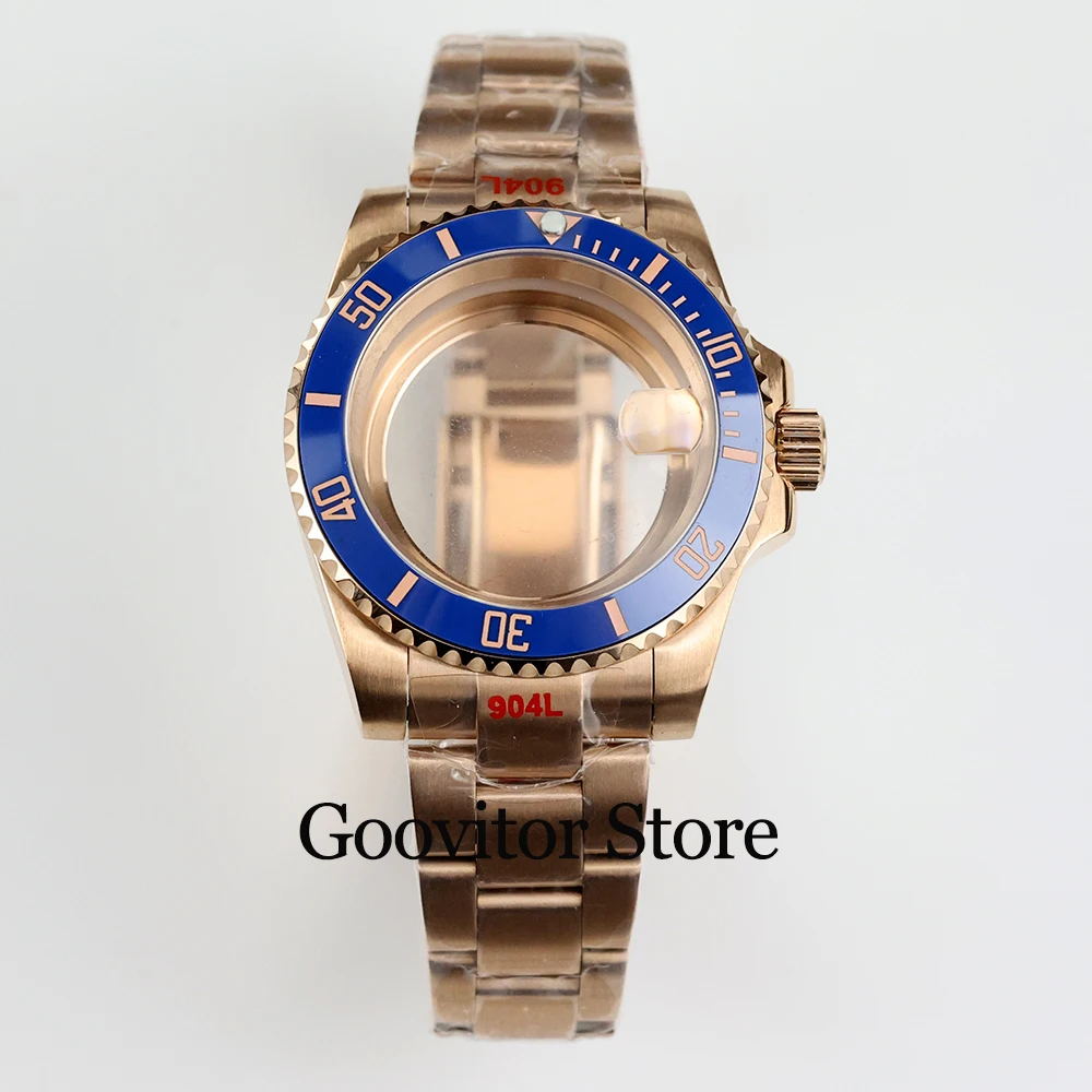 40mm NH35 watch case ceramic bezel jubilee/oyster strap rose glod pvd Sapphire Waterproof fit NH35 NH36 movement sub yacht gmt