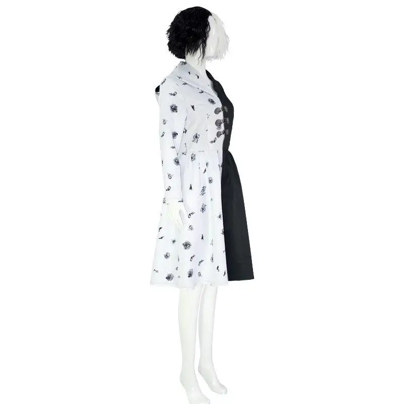 Z0 كوس بلا الأبيض الساحرة Cruella Dr loween تأثيري حلي المرأة التقليدية العرقية مرحلة الأداء الملابس