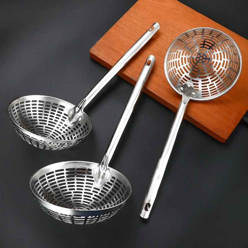 1pc Kitchen Fried Food Net Sieve Tool Spoon Stainless Steel Colander Long Handle Oil Frying Leaky Spoon Household Cooking Tools