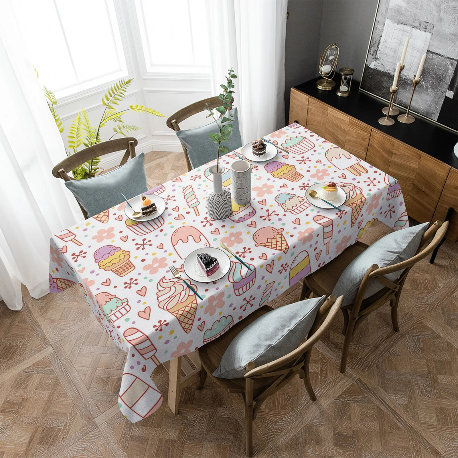 

Cartoon Ice Cream Snowflake Table Cloth Waterproof Home Decoration Tablecloth Party Kitchen Dinner Table Cover