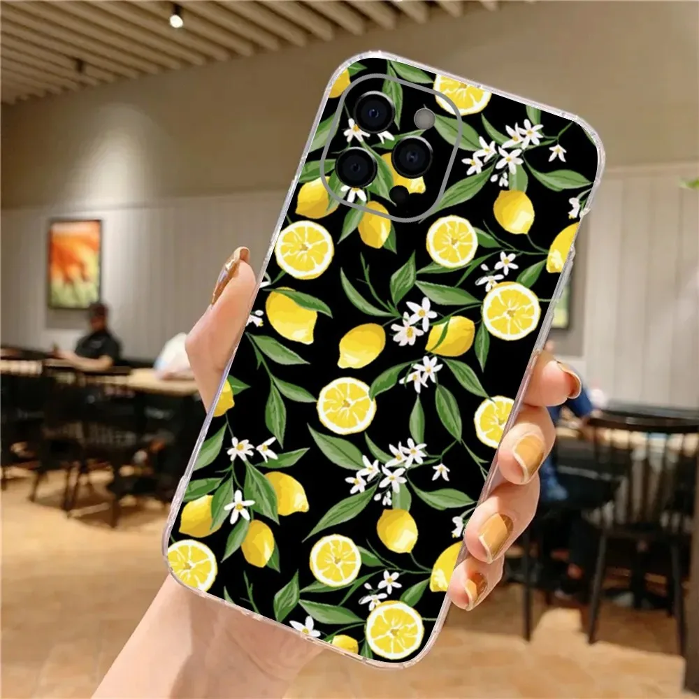 Fruit lemon Painting Phone Case For iPhone 15,14,13,12,11 Plus,Pro,Max,XR,XS,X,7,8 Plus,SE,Mini Transparent Soft Cover