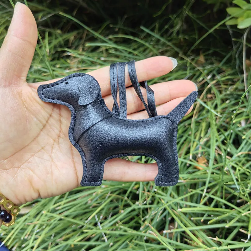 Women's Cute Cartoon Dog Puppy PU Leather Keychain Bag Charm Animal Ornament Keyring Fashionable Accessory Gift