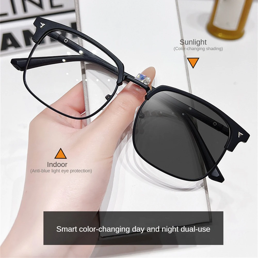 Anti-blue Light Glasses Men's Retro Color-changing Finished Mirror Woman Fashion Square Eyewear Optical Frame Computer Goggles