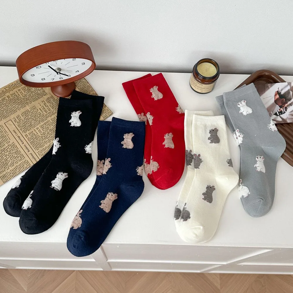 

Носки с милыми мультяшными животными и кроликами, женские осенние и зимние корейские повседневные носки средней длины, длинные носки для японских школьников
