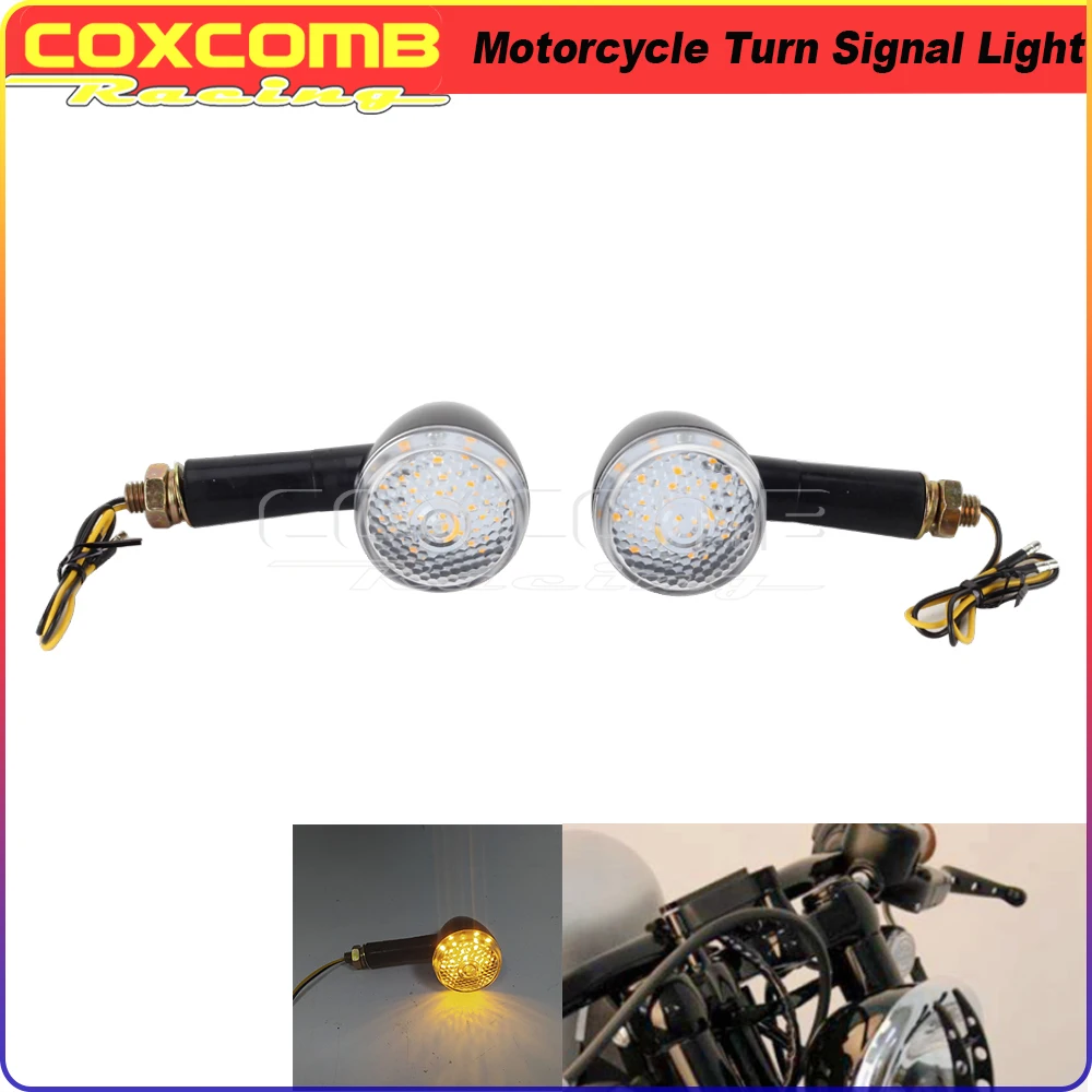 2 Pcs Motorcycle Turn Signal Lamp Amber Indicator Clear Lens Turn Signal For Harley Honda Yamaha Suzuki BMW Cafe Racer Universal