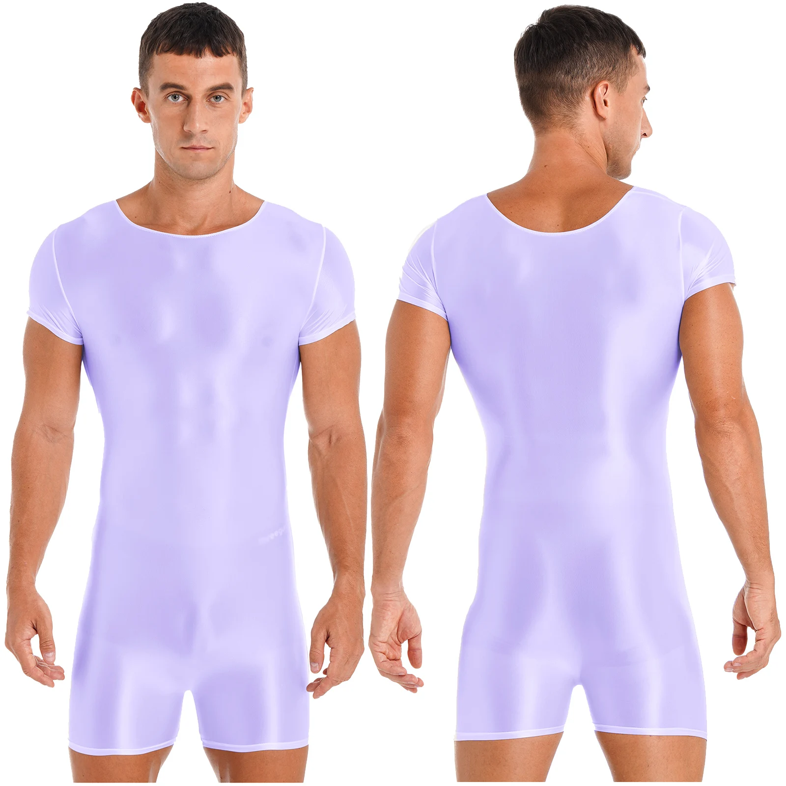 

Mens Solid Color Body Shapers Glossy Lingerie Bodysuit Short Sleeve Round Neck Bodysuit Swimwear Running Yoga Swimming Suit