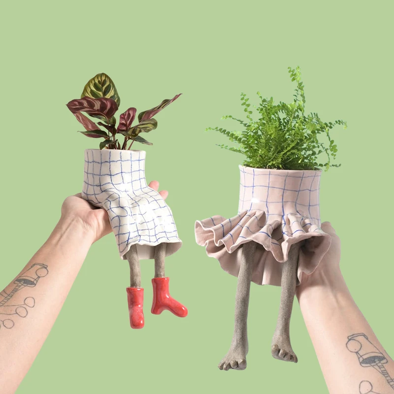 1 maceta colgante con forma de pierna, maceta de cerámica creativa con forma de ropa, para suculentas y plantas pequeñas, adorno de escritorio