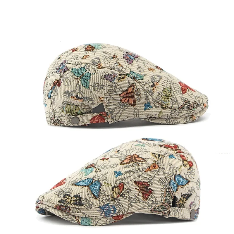 قبعة نسائية عصرية لرسام الشوارع قابلة للتعديل مطرزة على شكل فراشة قبعة للخريف والشتاء قبعة جديدة لموزع الصحف