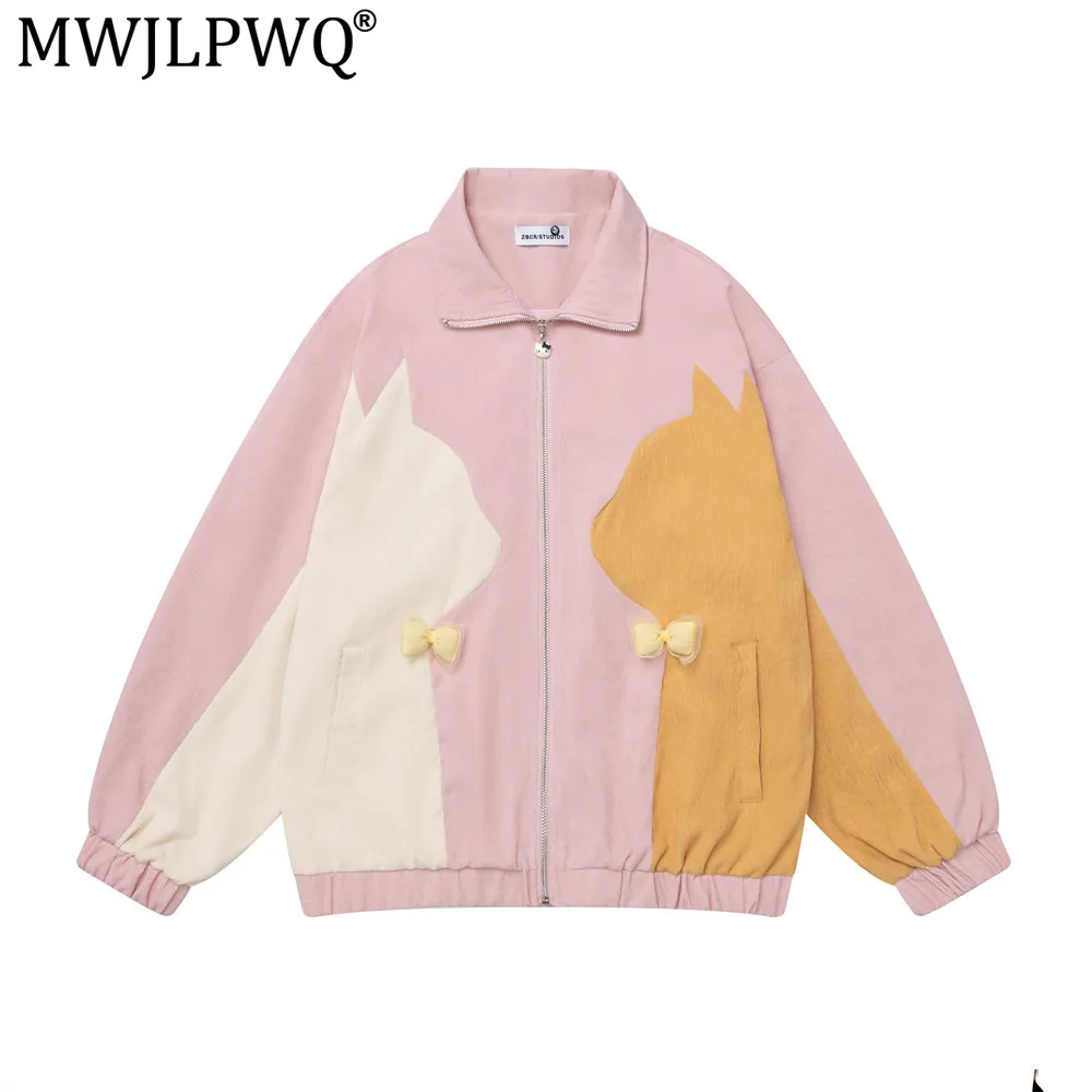 MWJLPWQ Patchwork Color-Blocking Personalized Loose-Fit Lapel Jacket For Men Trendy Street Style Spring Autumn Casual Tops 21065