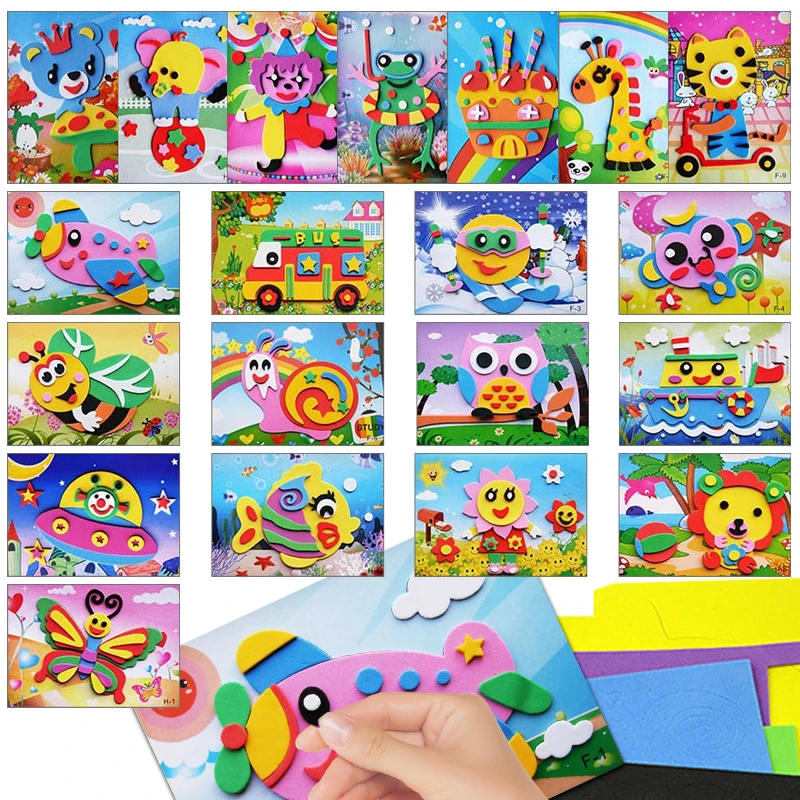 20PCS DIY 3D EVA Foam Stickers Creative Cartoon Animal Car Dinosaur Puzzle Games Early Education Toys Sticker Children Gifts