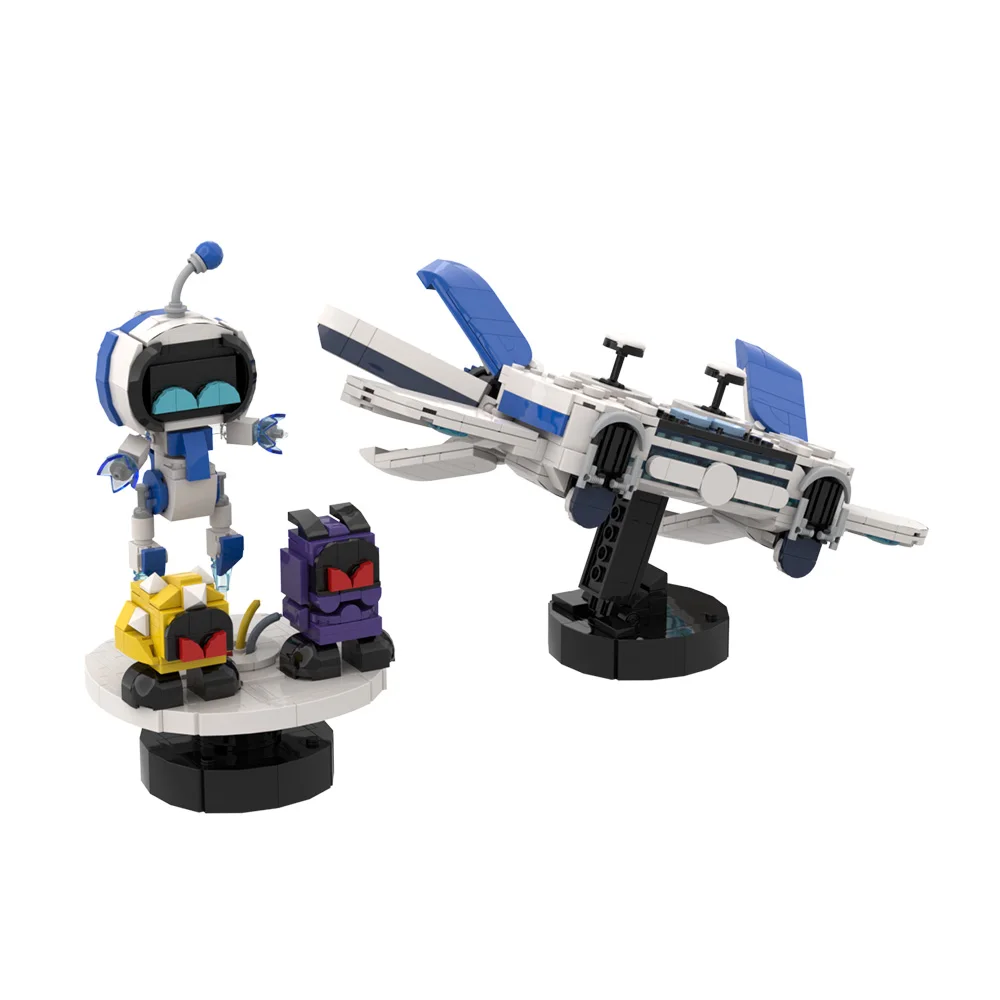 MOC Adventure Game Astro Bot Model Building Blocks Space Robot Handle Spaceship Astro Bot Monster Battle Scene Brick Toy Gift