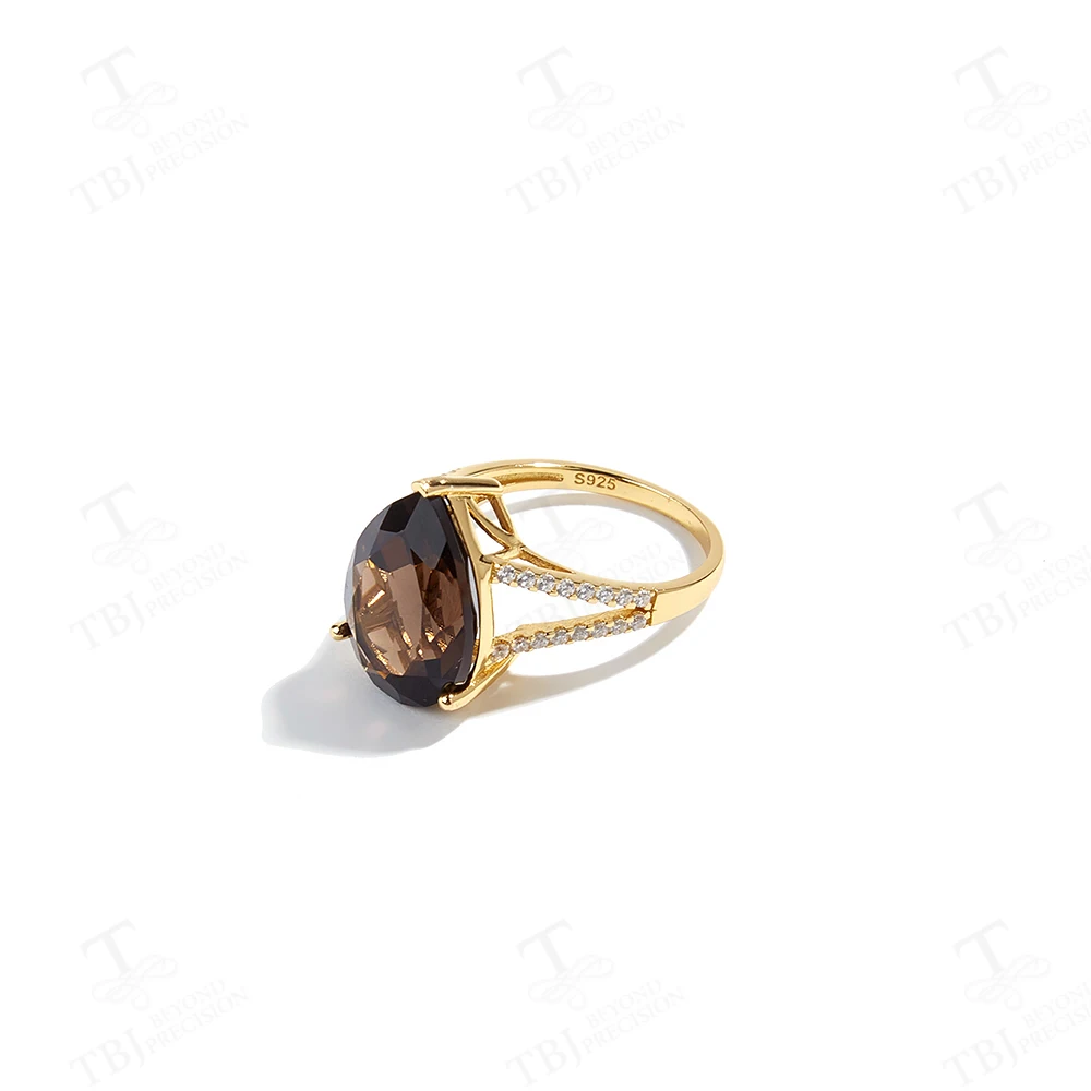 Gorgeous fashion Large Gemstone Natural Smoky Ring S925 Silver classic designed for women and girls anniversary & birthday gifts