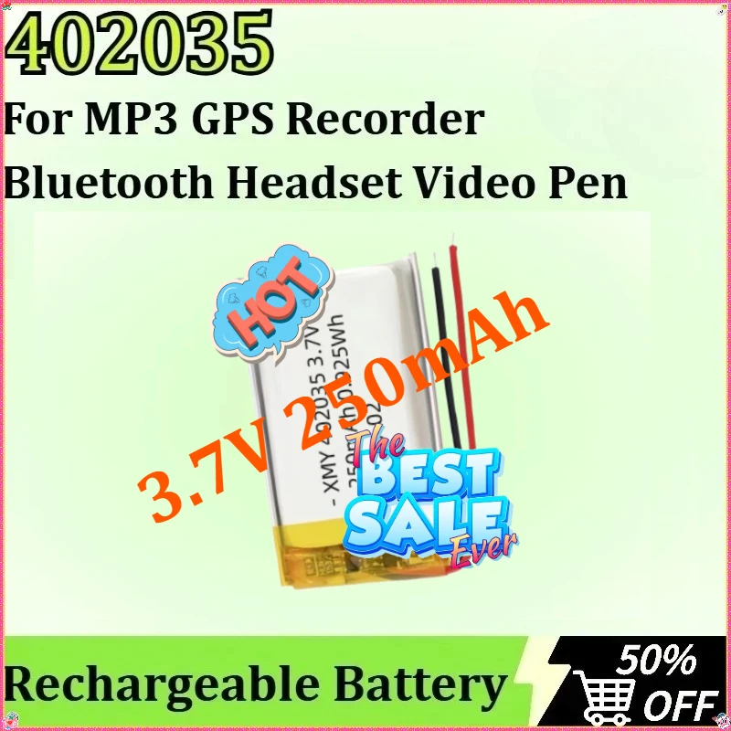 

For MP3 GPS Lipo 402035 3.7V 250mAh Rechargeable Battery Recorder Bluetooth Headset Video Pen