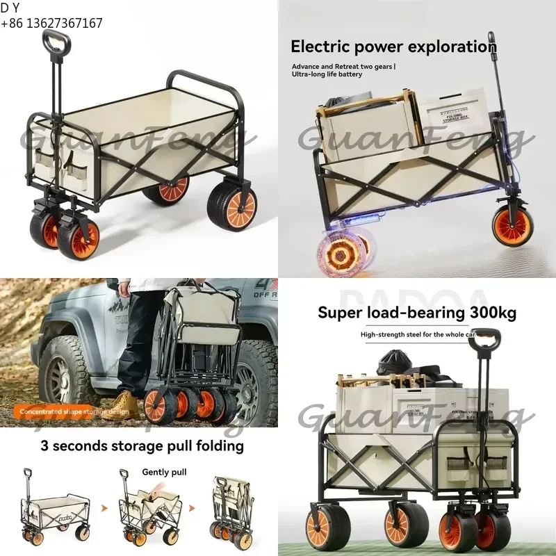 for Folding Electric Wagon Cart Pure Electric Drive Collapsible Trolley for Camping Garden Heavy Multifunctional Utility