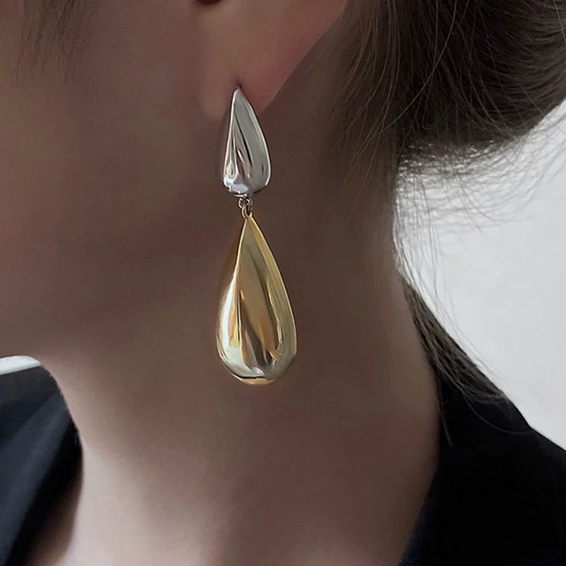 New Contrast Color Water Droplet Dangle Earrings for Women Vintage Metal Asymmetry Geometry Drop Earrings Simple Jewelry Gifts
