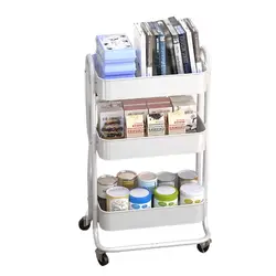 Metal Rolling Cart Organizer 3 Tier Cart With Wheels With 4 Wheels Small Utility Cart Bathroom Rotating Rack For Students