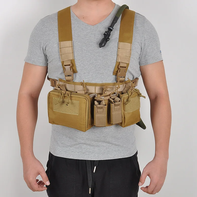 Tático Militar Peito Rig Vest Harness Bag, Rádio Universal Mãos Livres, Bolsa frontal, Mag Carrier, Resgate