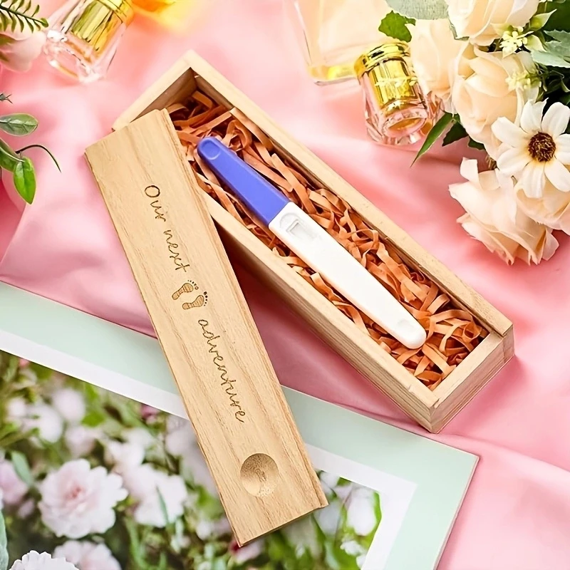 1 Uds. Caja de presentación de prueba de embarazo de madera, estuche de recuerdo creativo, organizador de joyas, regalo de anuncio de embarazo para nueva mamá