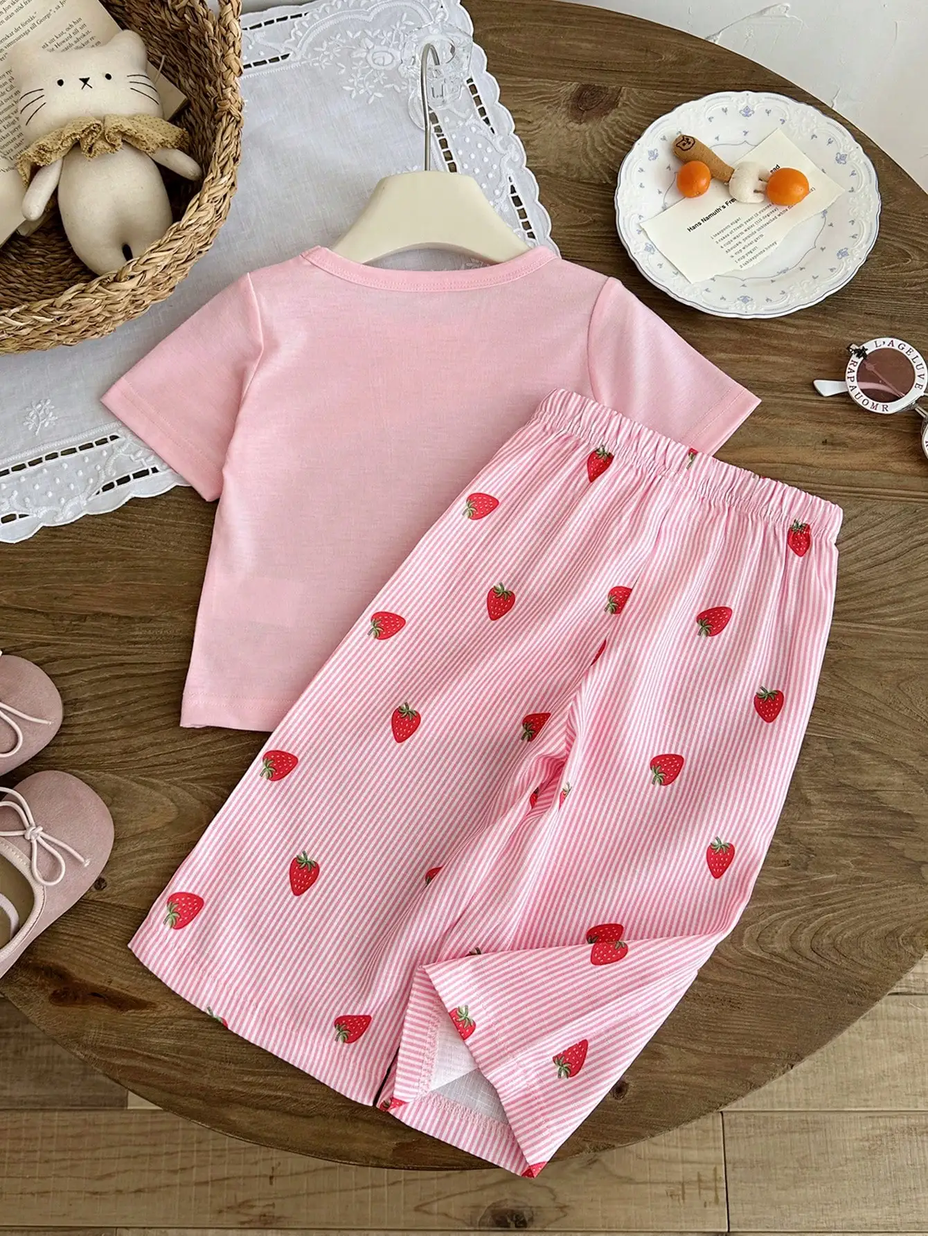 Super Sweet Toddler Girl Strawberry Sleepwear 2‑Piece Home Wear Summer Outfit
