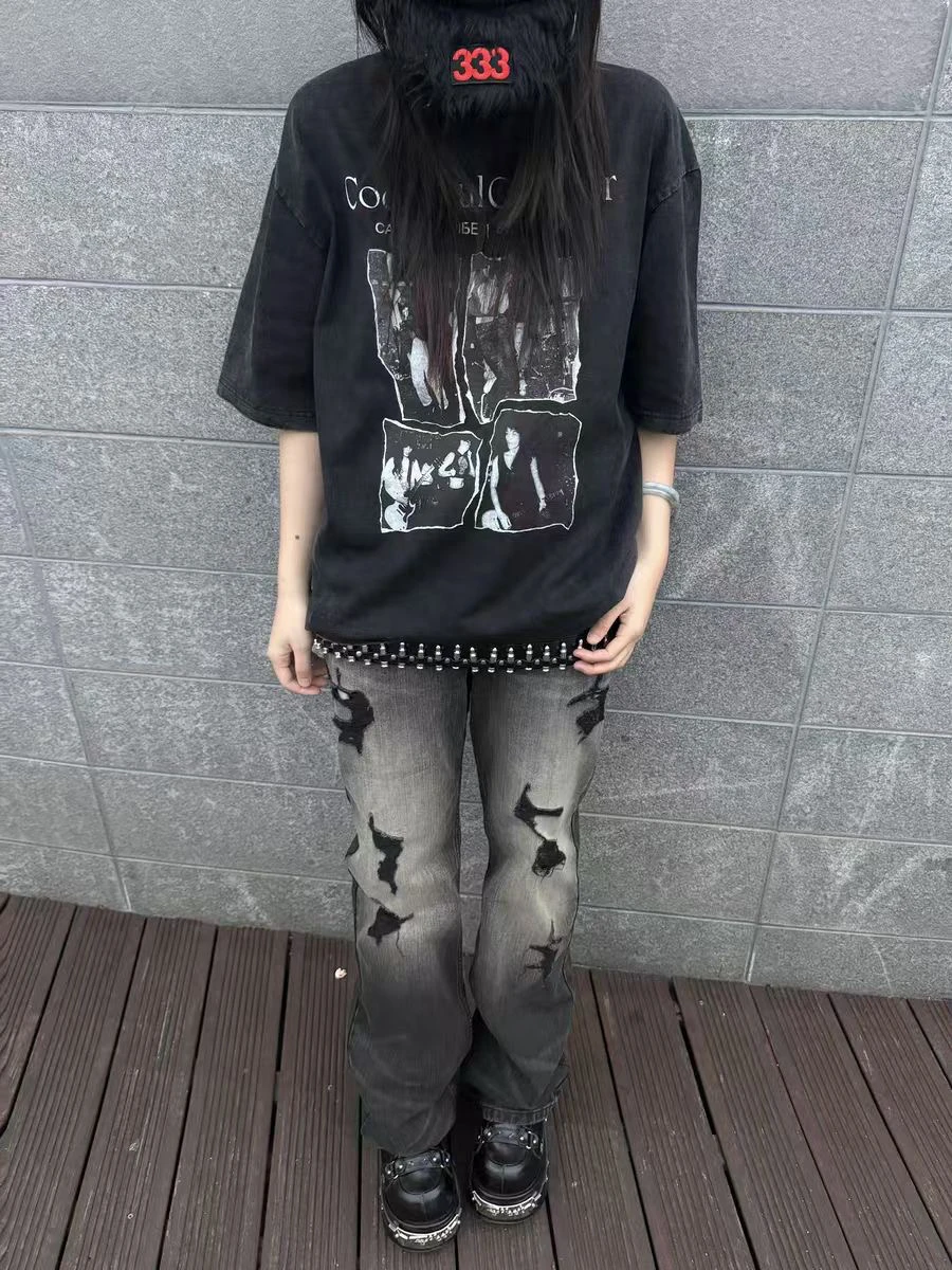 

Мужские джинсы American Sle Vintage Waed, расклешенные, с бамбуковым узором, повседневные, с дырками, длинные, свободного кроя, прямые штанины, в стиле Vibe Sle