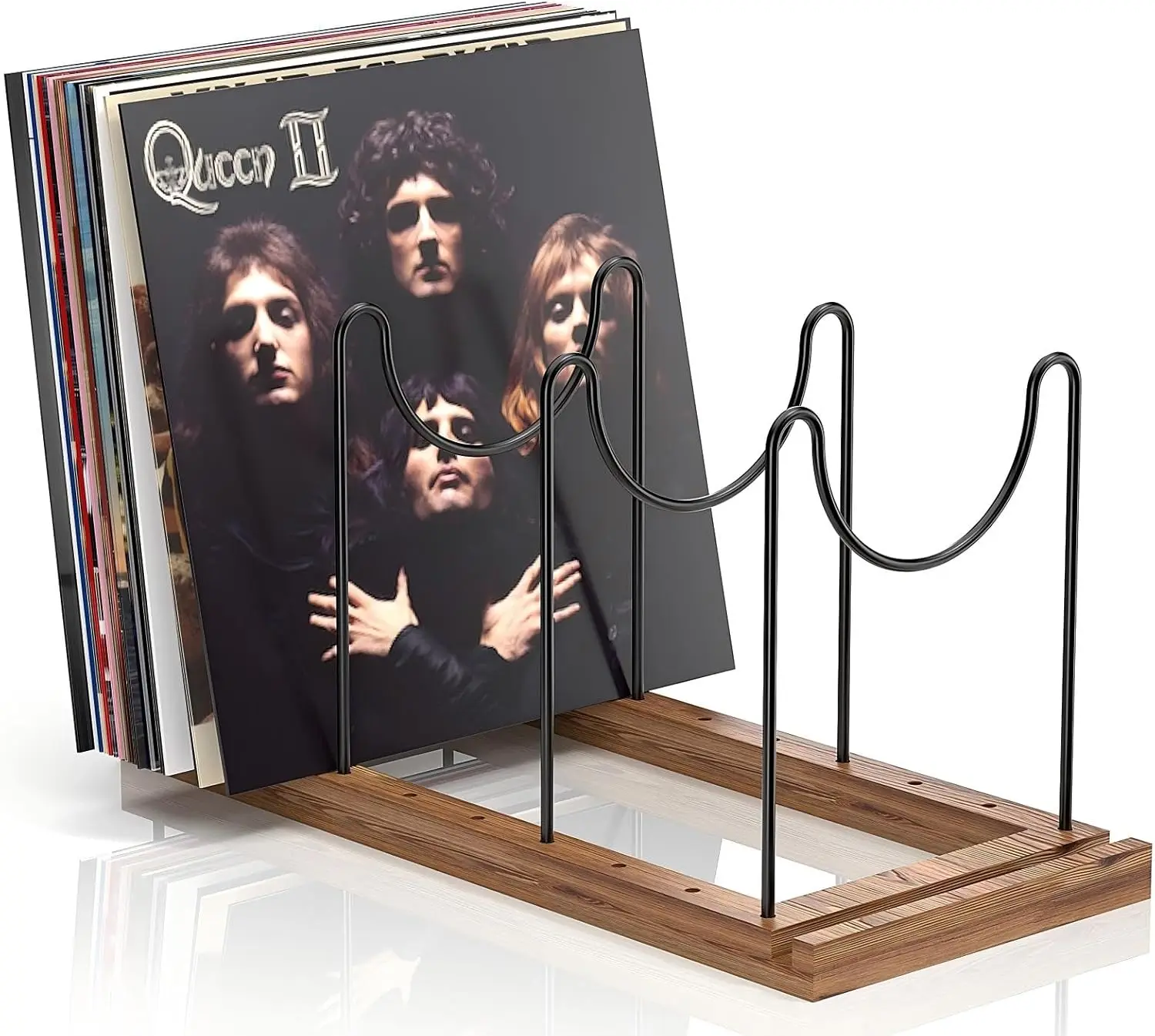

Vinyl Record Holder Rack for 50-70 LPs, Retro Now Playing Stand with Solid Wood Base and Anti-Slip Pad