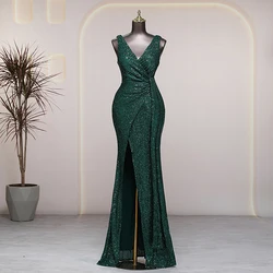 V-neck sleeveless green evening dresses prom dress luxury wedding party dresses formal occasion robes de soirée Bride dresses