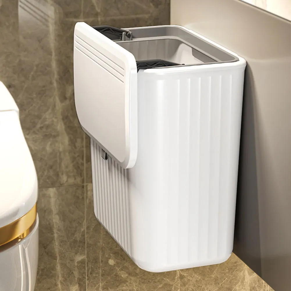 8/12L Hanging Trash Can Kitchen Wastebin Dustbin Wastebasket Large Capacity Wall Mounted Trash Bin with Lid Garbage Bin