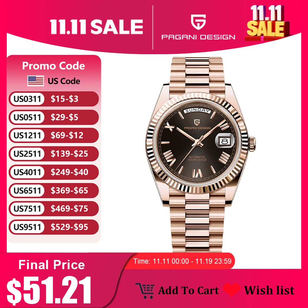 2025 New PAGANI DESIGN DD36 Man Watch Rose Gold Luxury Men Mechanical Watches Sapphire Mirror Automatic Watch For Men Waterproof