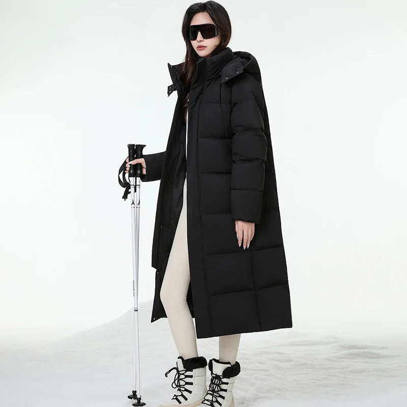 سترة نسائية طويلة بقلنسوة 95% بطة بيضاء أسفل يندبروف ملابس خارجية دافئة شتوية سميكة فضفاضة معطف منتفخ للترفيه #4