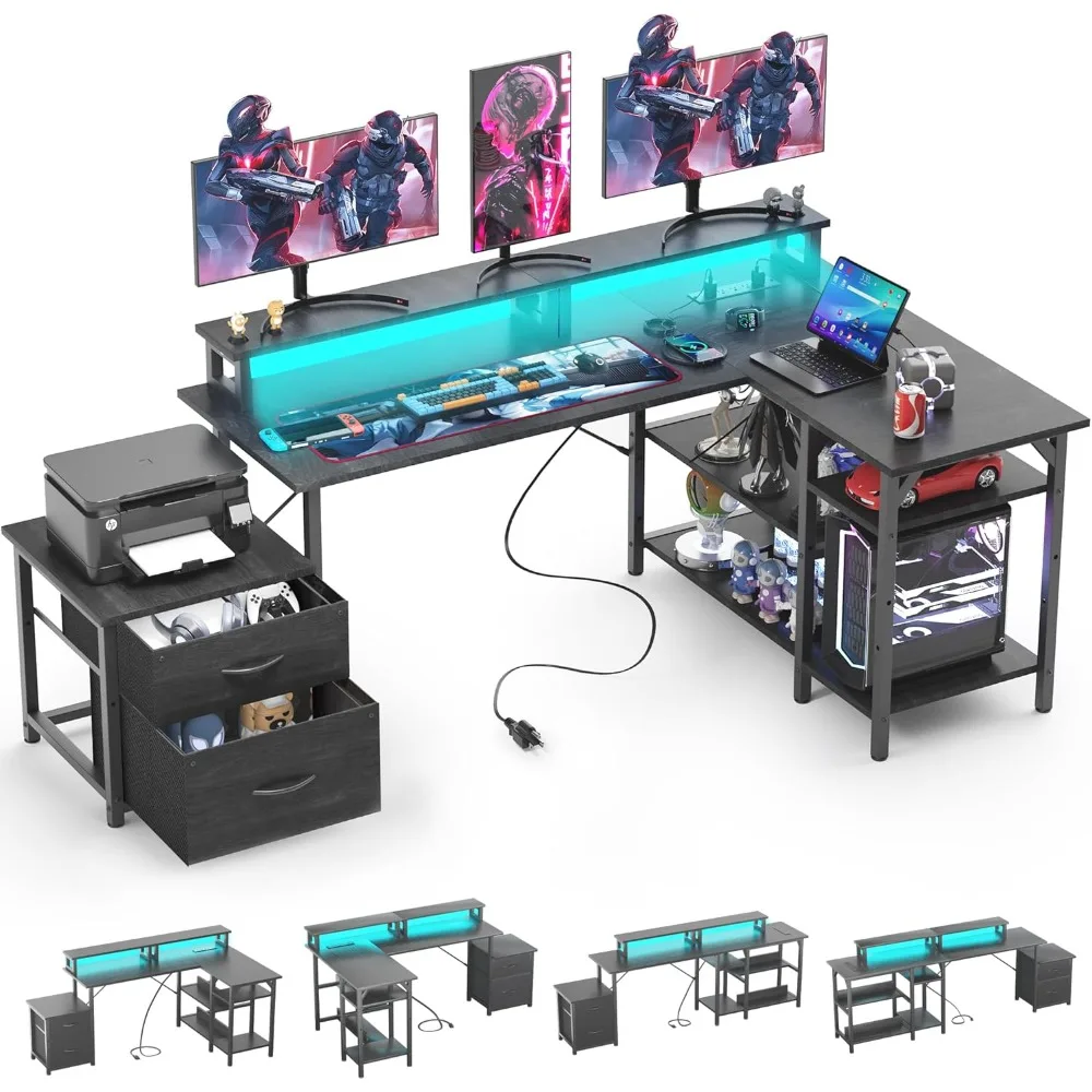 

L Shaped Desk, Office Desk,68 Inch Corner Desk with File Drawers & Storage Shelves,Large Reversible Home Office Desks Writing St