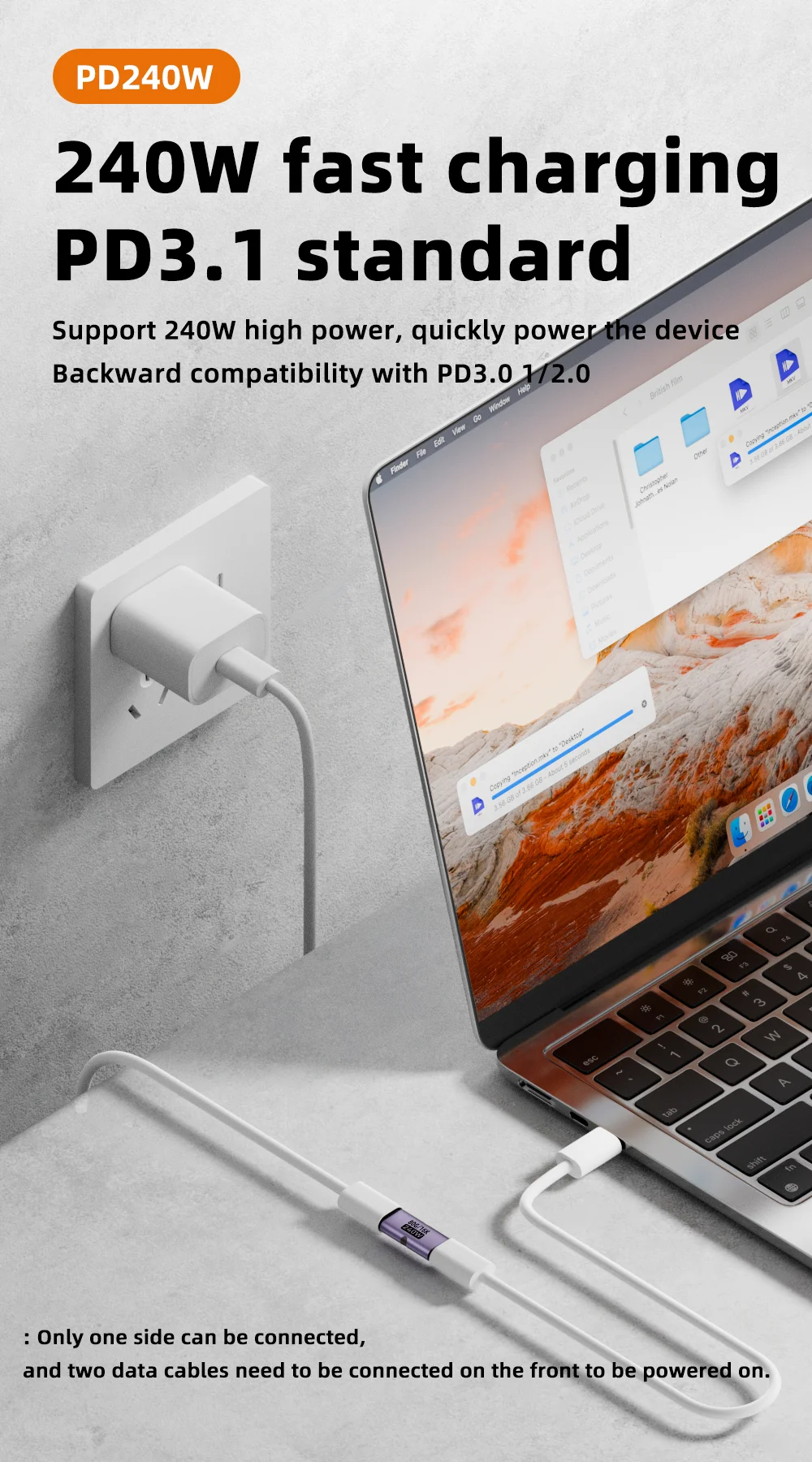 PD 240W USB-C Buchse-zu-Buchse Adapter 80Gbps Hochgeschwindigkeit 16K 60Hz - Kompatibel mit Thunderbolt 3/4 MacBook iPad USB-C HUB – Detail 3