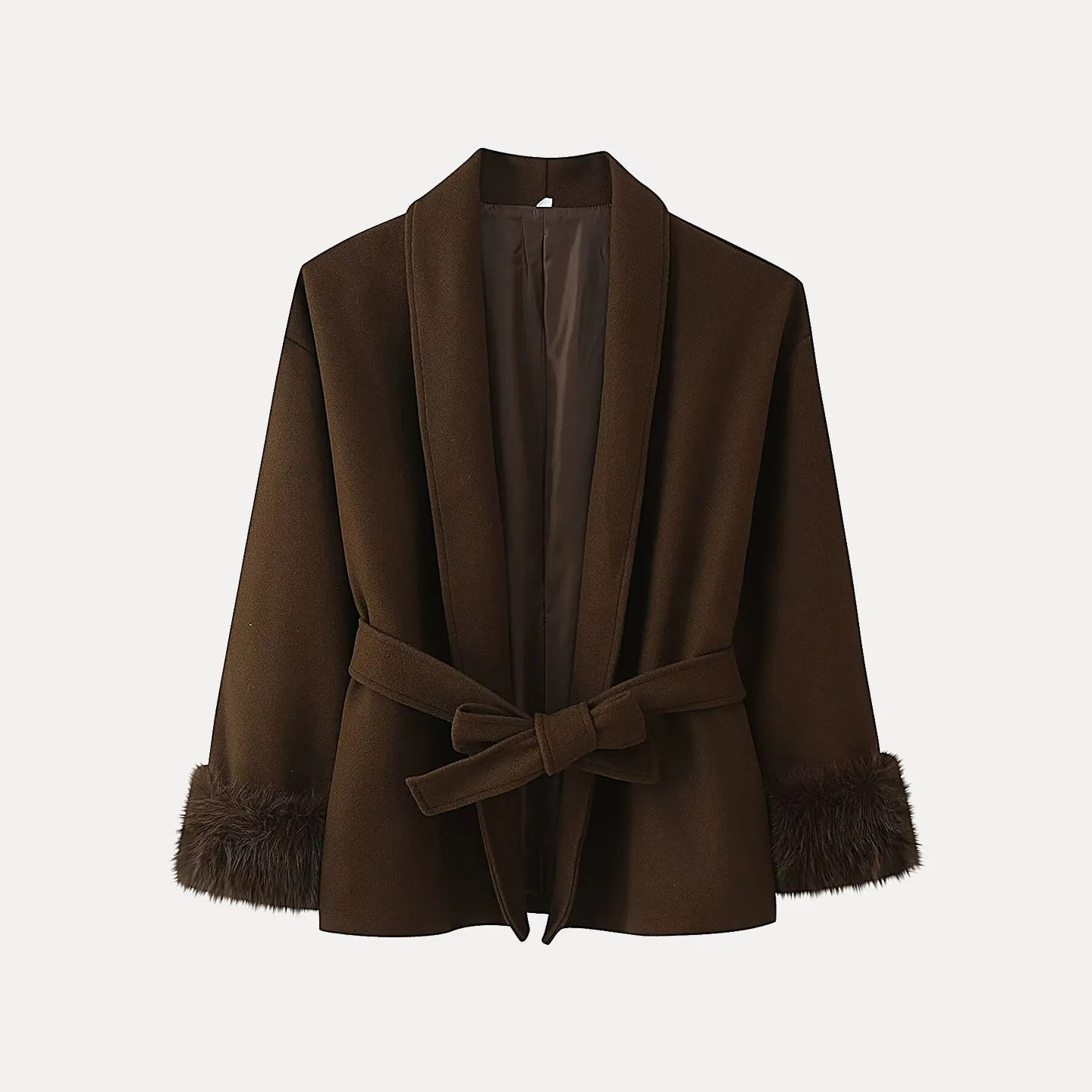 

Модная разноцветная куртка с меховыми вставками и поясом для женщин, весна 2026, короткая верхняя одежда, индивидуальный стиль