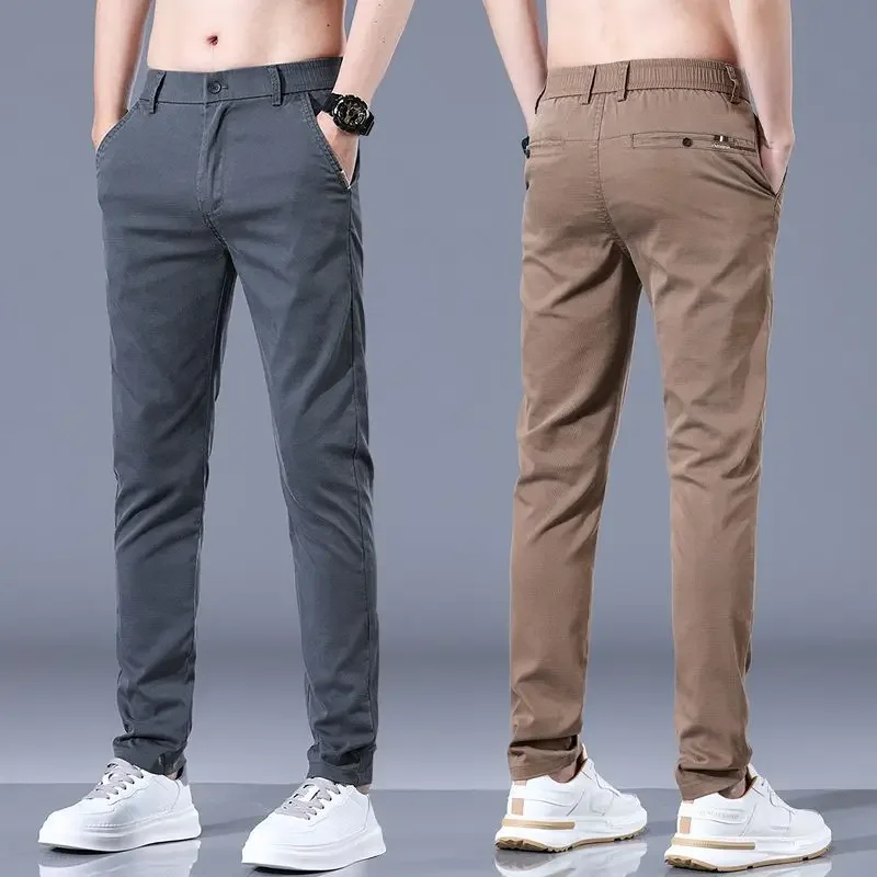 

2024, весна-лето, новые мужские тонкие лиоцелловые узкие прямые брюки, корейские модные трендовые повседневные брюки с эластичной резинкой на талии, популярная одежда