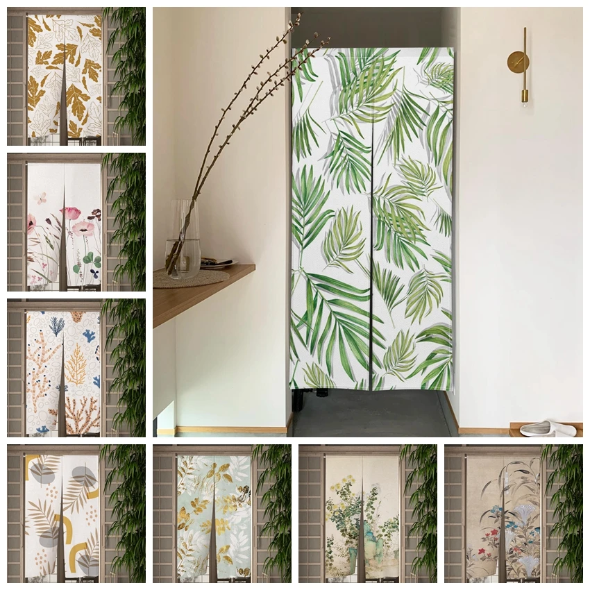 

Природные цветочные листья дверные шторы с ботаническим узором, перегородка для столовой, кухни, ресторана, входа, льняные подвесные полузанавески