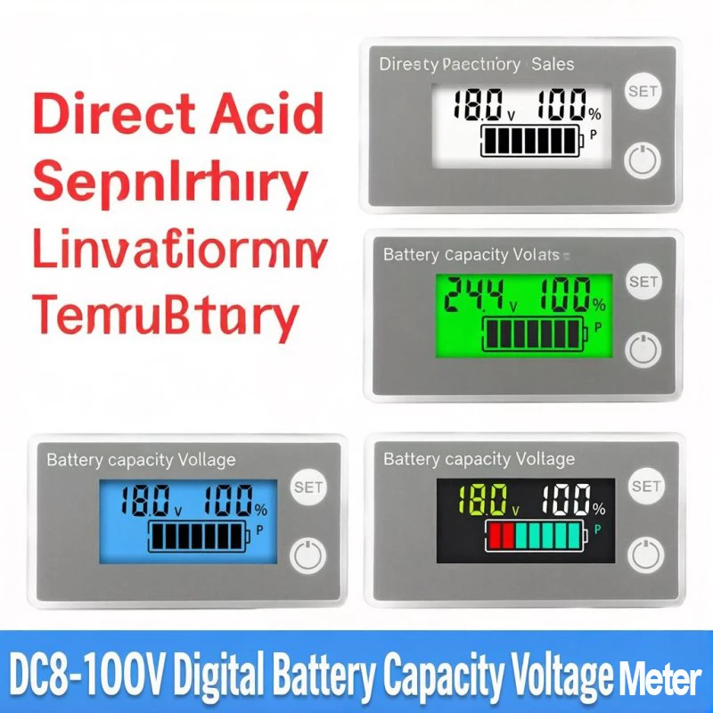 LIZAO DC 8-100V Digital Voltage Meter Battery Capacity Indicator with Adjustable Calibration and Multi-Color Display