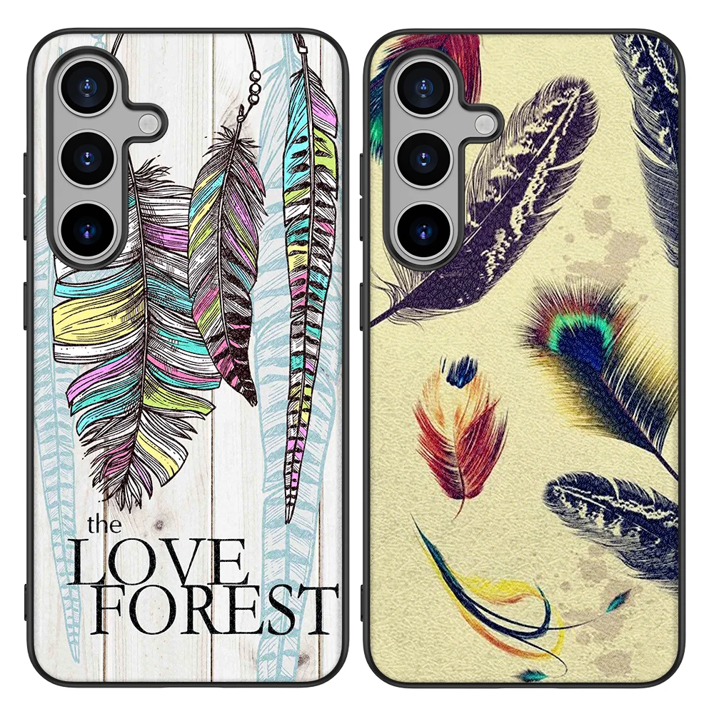 Back Cover Leather Case for Samsung Galaxy S20 S21 S22 S23 S24 Plus Ultra FE Fan Edition 5G High Quality Art Feather Print