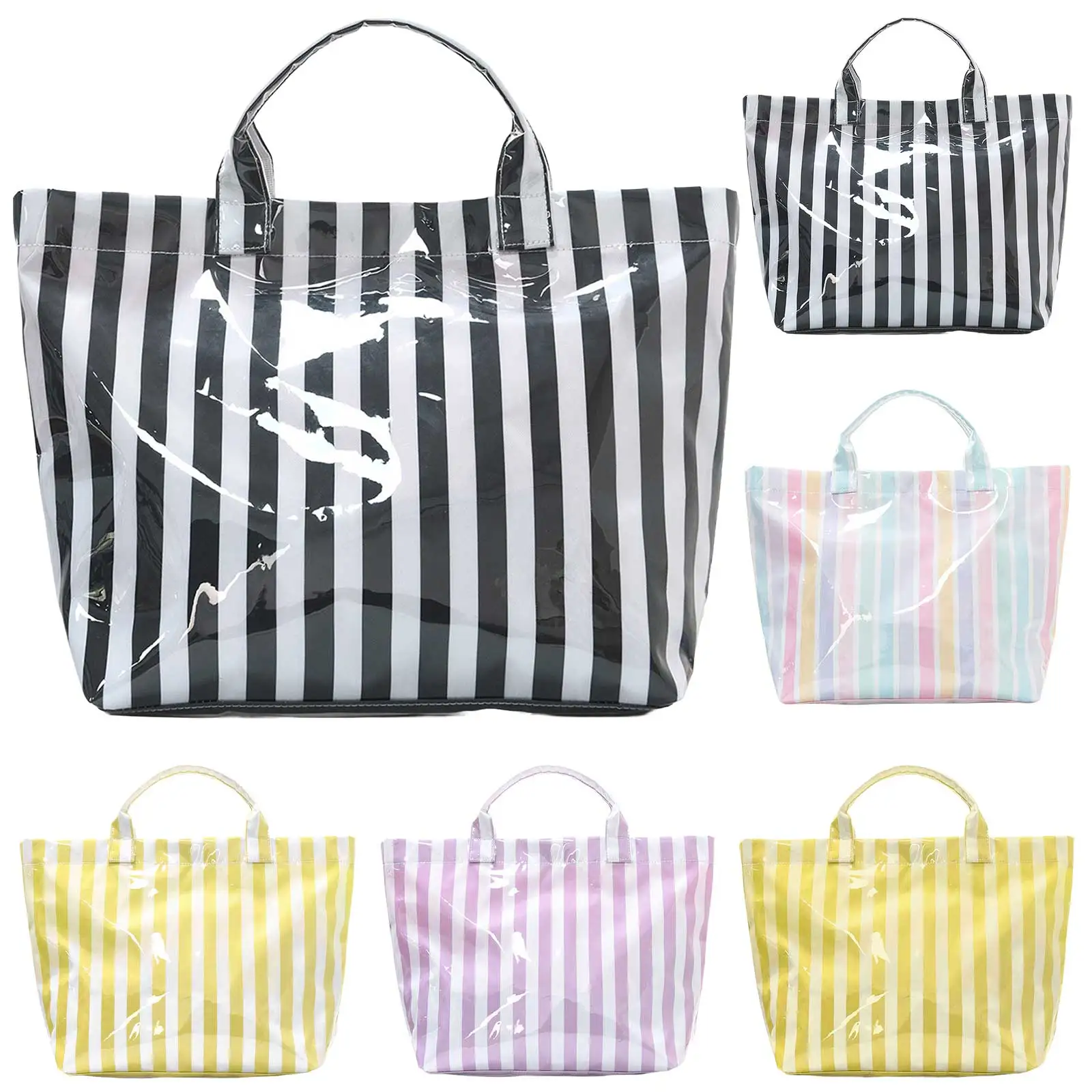 

PVC Stylish Striped Tote Bag Large Capacity Lightweight Canvas Handbag Casual Armpit Bag Commuting Work Handbags