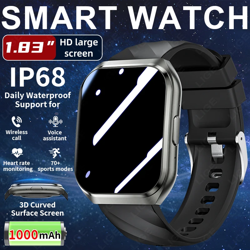 

New 2026 Smart Watch Men 1000mAh Battery 3D Curved Screen Waterproof Heart Rate Bluetooth Call Watch Ultra MT66 Women Smartwatch