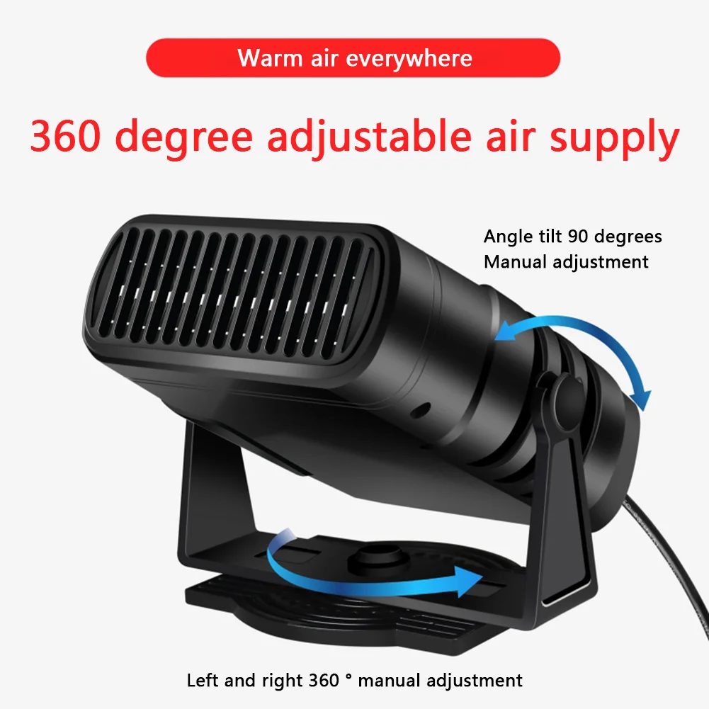 12V/24V Portable Car Heater Heating Cooling Fan Window Defroster Demister 2 in 1 Anti-Fog Automobile Heater 360 Degree Rotating