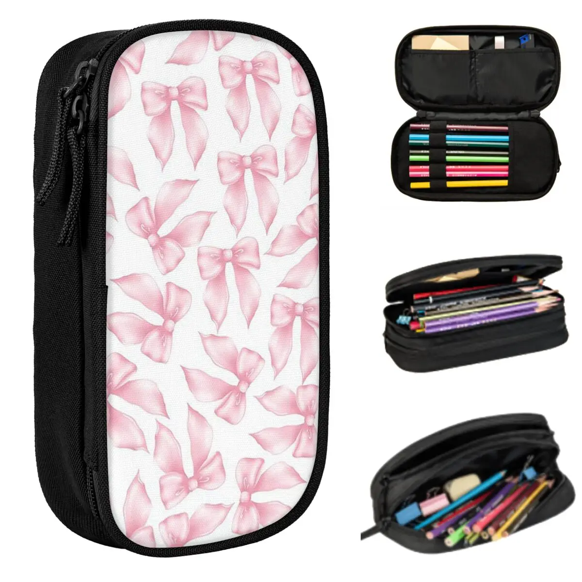 Cochuette – trousse à crayons à motif nœud rose, boîte à stylos pour étudiants, sac à crayons, fournitures de papeterie, sac porte-stylos