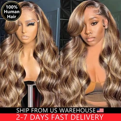 Highlight Pruik 13X6 Hd Lace Frontale Pruik Honingblonde Body Wave Lace Front Human Hair Pruiken Voor Vrouwen 30 Inch 360 Hd Full Lace Pruik