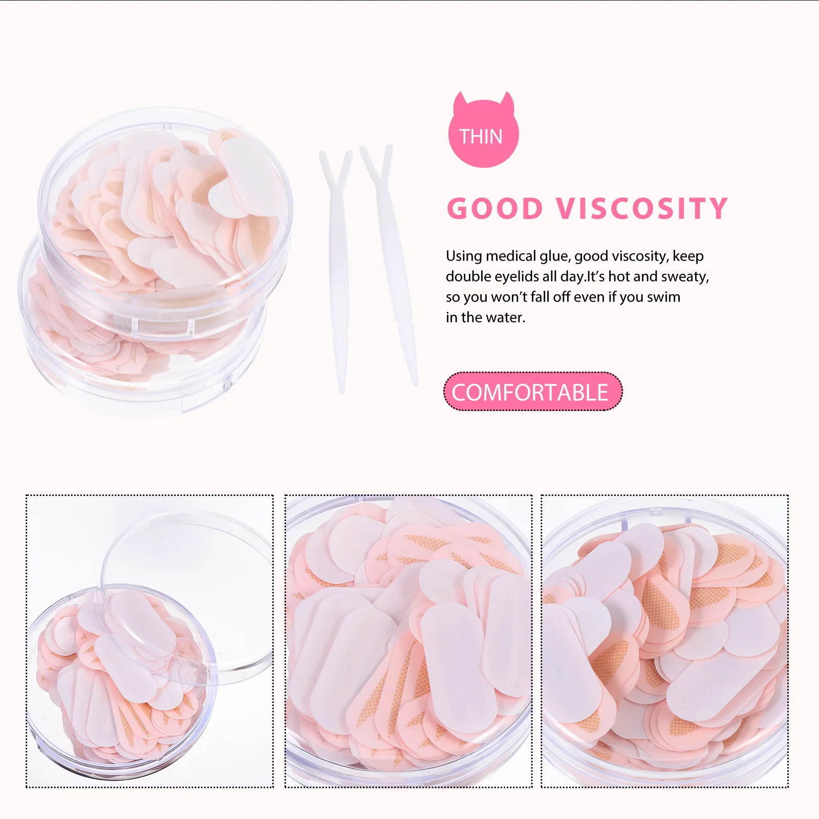 2 Cajas de Adhesivos Invisibles para Párpados Dobles, Adhesivo Médico de Larga Duración, Resistente al Sudor, Parches Naturales para Párpados para Mujeres