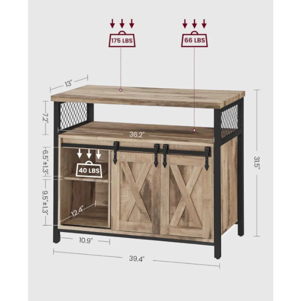 US Buffet Cabinet, Storage Cabinet, Sideboard with 2 Sliding Barn Doors, Adjustable Shelves, 13 x 39.4 x 31.5 Inches, for Living