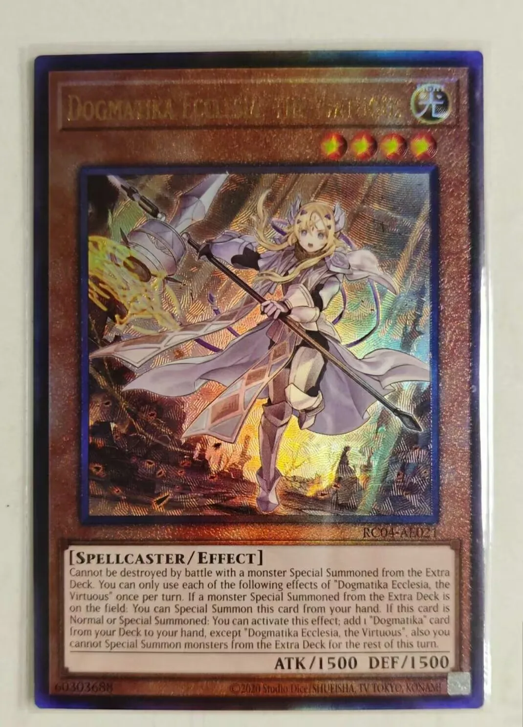 

Yugioh KONAMI Duel Monsters RC04-AE021 Dogmatika Ecclesia, the Virtuous Ultimate Rare Asian English Collection Mint Card