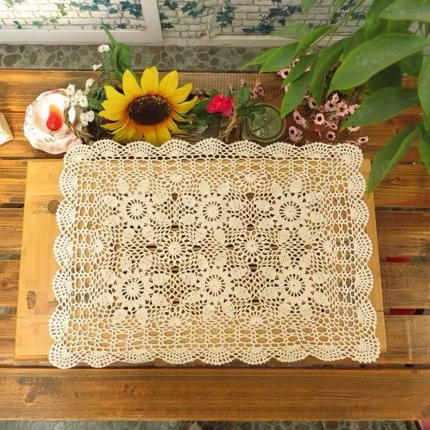 40x60/50cm handgefertigte Baumwoll-Häkelspitzen-Tischdecke, Vintage-Tischdecke, Küchen- und Esszimmer-Tischset, Sofabezug, Heimdekoration, Foto-Requisiten