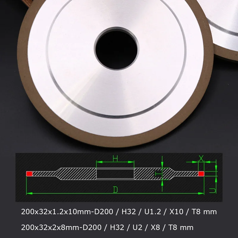 SDC Parallel 14A1 Resin Diamond Grinding Wheel Abrasive Disc for Tungsten Steel Alloy Ceramic Glass 200x32x1.2x10mm 200x32x2x8mm