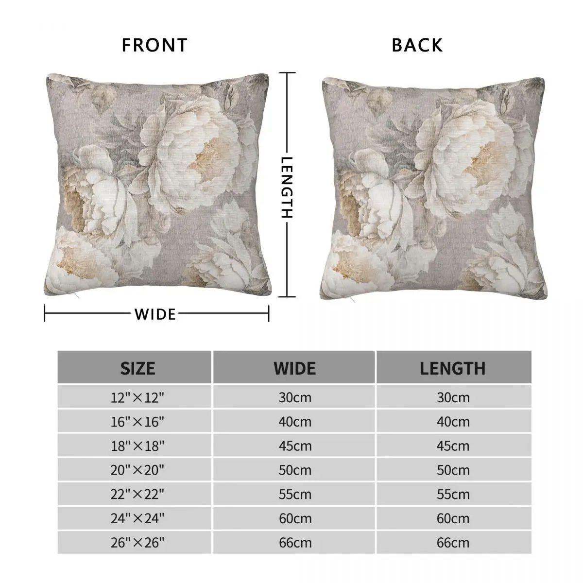 Large Beige Peonies Neutral Boho Square Pillowcase Polyester Linen Velvet Creative Decor Throw Pillow Case Room Cushion Cover