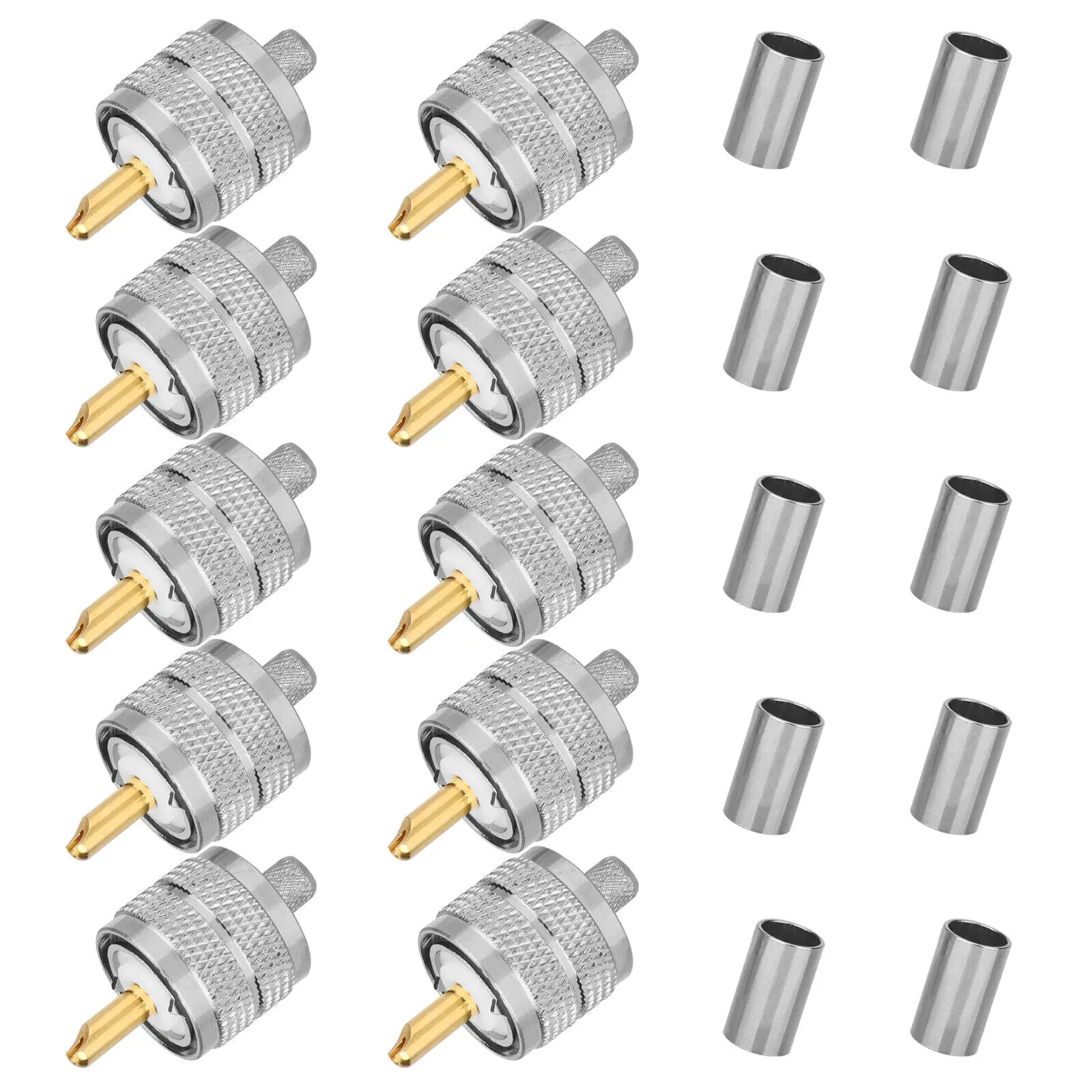 Imagem -06 - Uhf Pl259 Conectores de Friso Masculino para Rg58 Rg142 Lmr195 tipo Cabo Coaxial Adaptador 10 Peças
