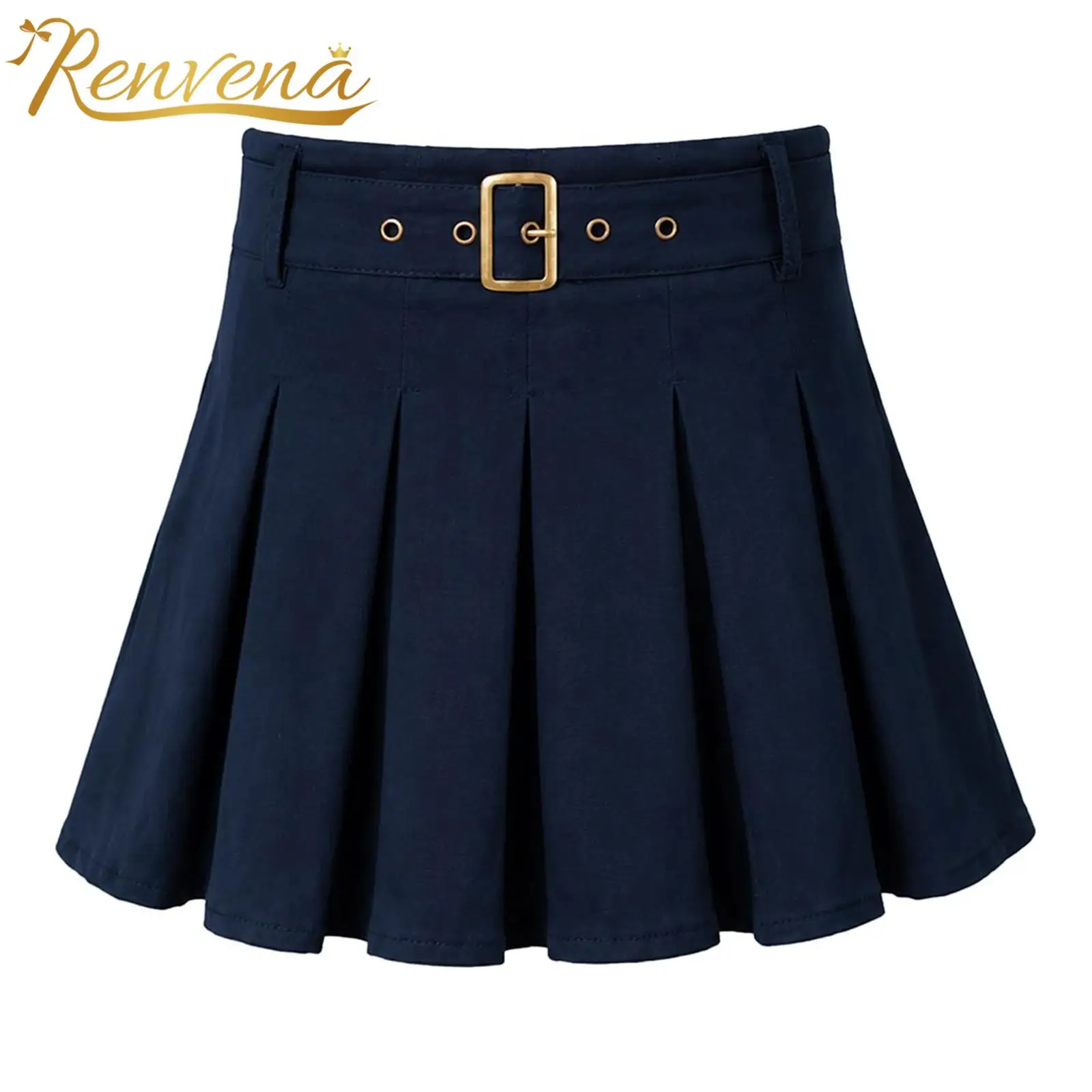 Children's Clothing Kids Girls School Uniform Skirts Belt Buckle College Style Zipper Pleated Skirt for Costumes School Wear